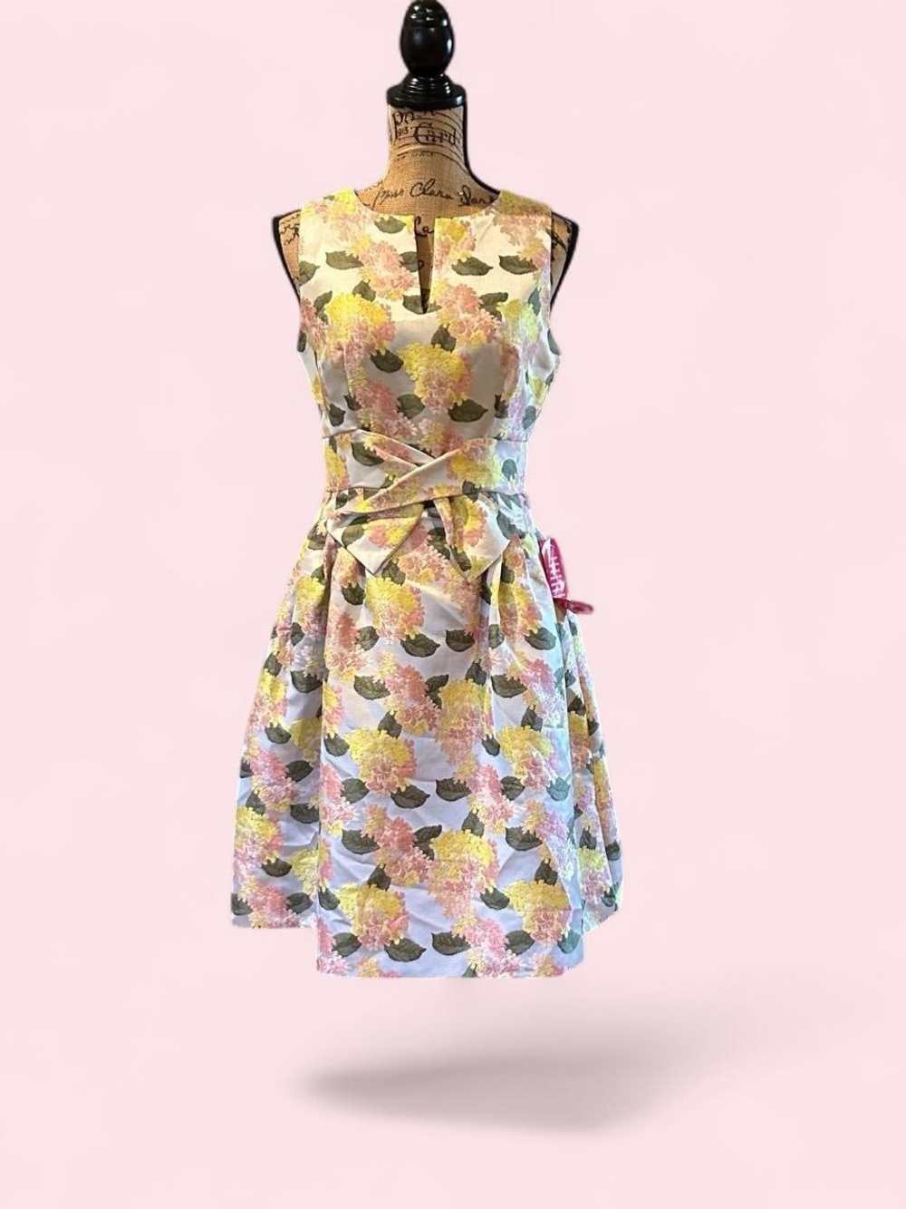 Alex Marie Floral Fit-and-Flare Dress in Pastel Yellow & Pink